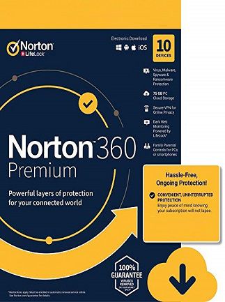 Norton 360 Premium + 75 GB Cloud Storage (10 Devices, 1 Year) - Key - EUROPE
