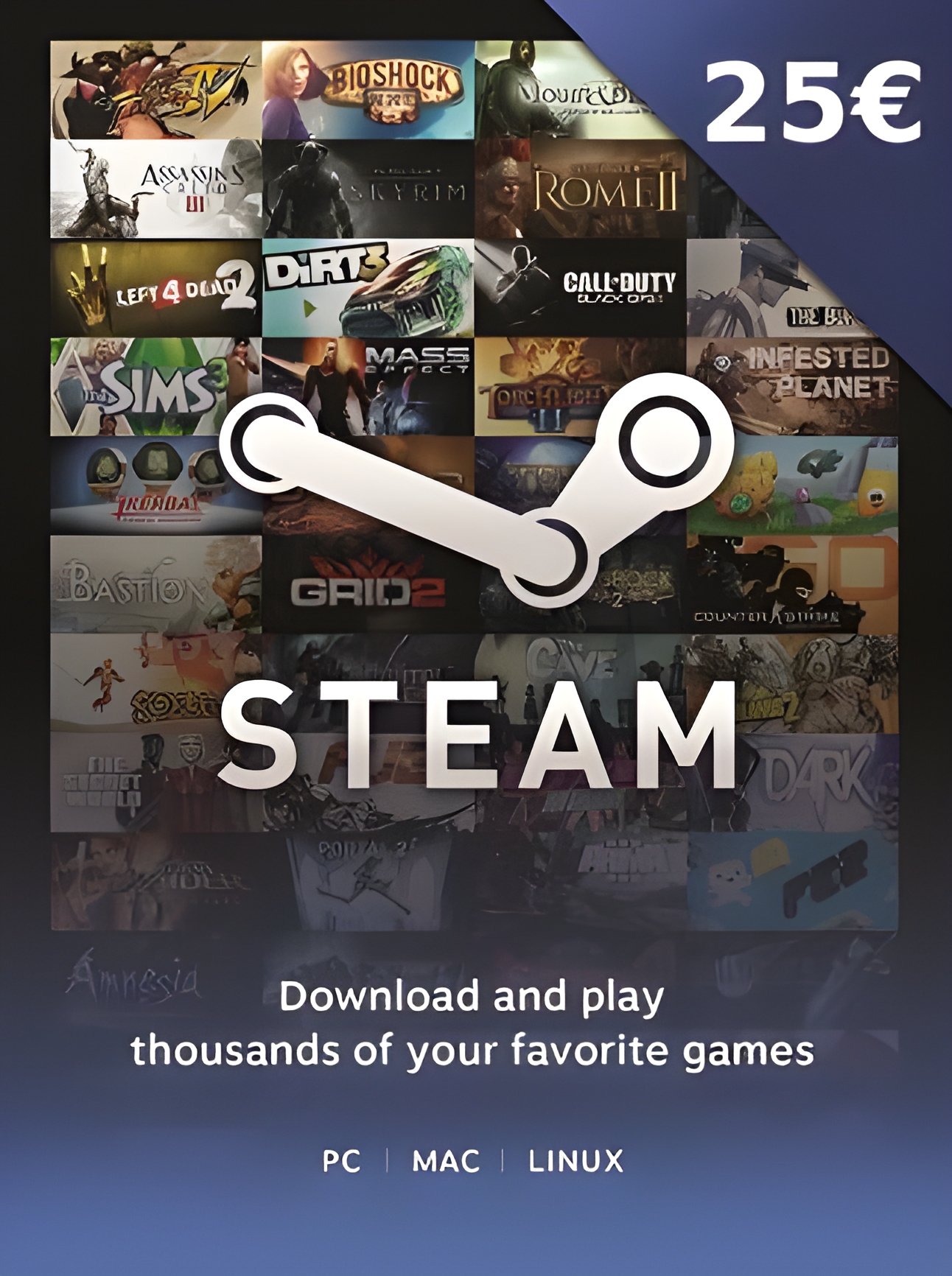 Steam Gift Card 25 EUR - Steam Key - Europe