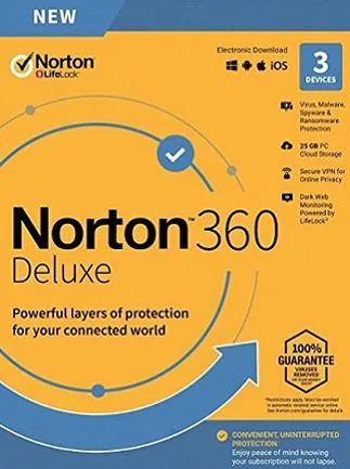 Norton 360 Deluxe + 25 GB Cloud Storage (3 Devices, 1 Year) - NortonLifeLock Key - EUROPE